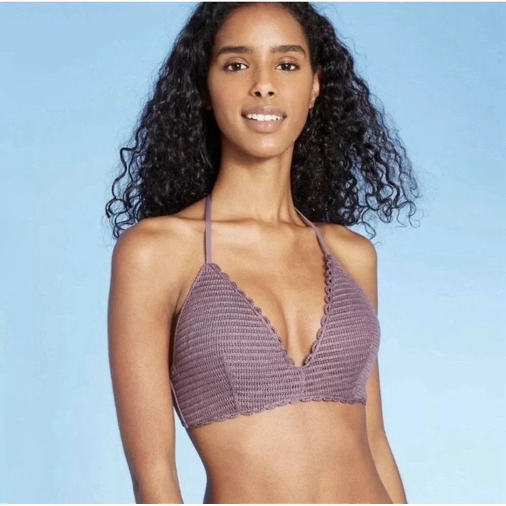 Shade & Shore Bikini Set Womens 34C/M Purple Excellent Crochet Halter‎ Two Piece